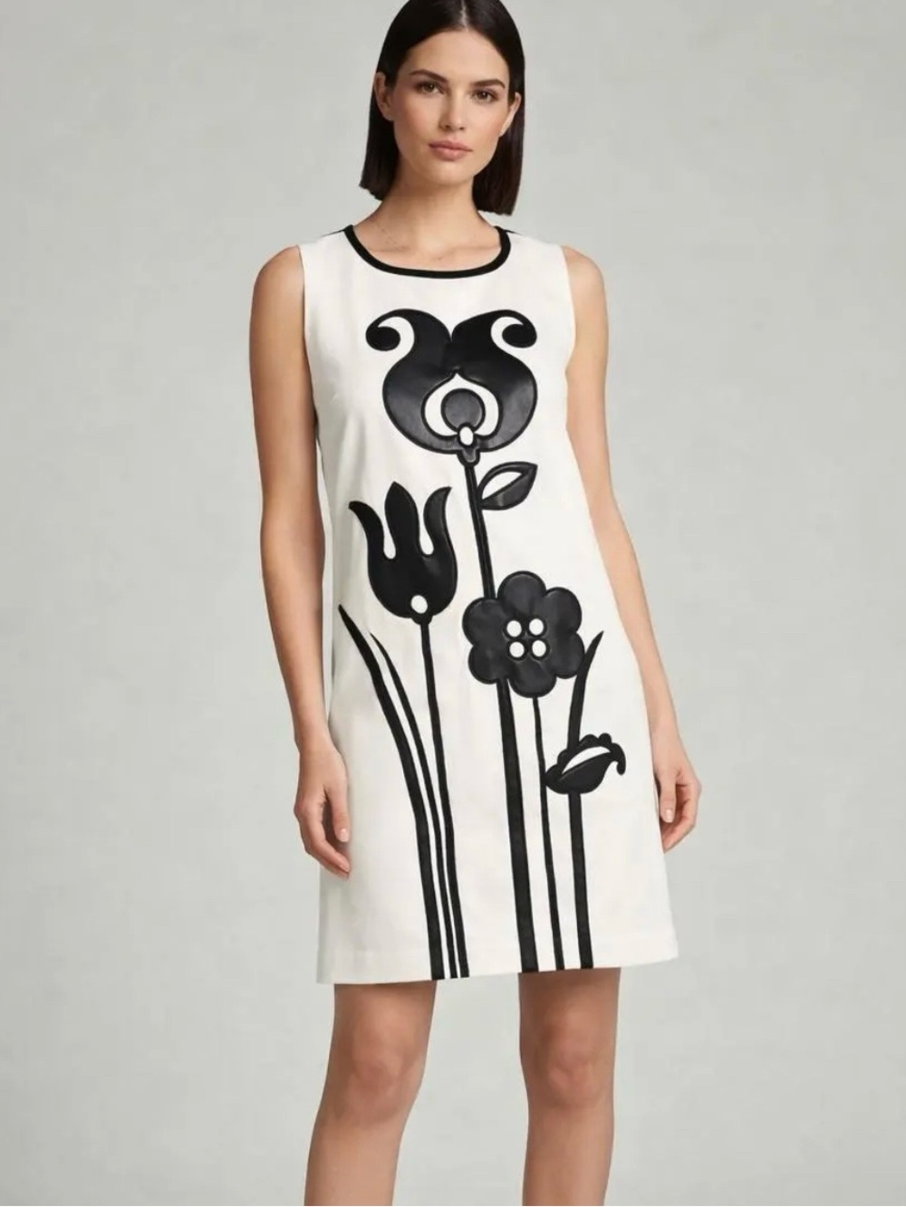 VICTORIA BECKHAM Black/White Mod Tulip Appliqué Dress Size XL